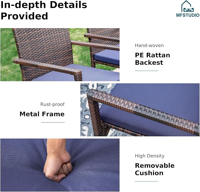 MFSTUDIO 7 Piece Patio Dining Table for 6, 59'' Rectangular Metal Table & Wicker Chairs, Outdoor Rattan Dining Furniture with Umbrella Hole, Deck, Porch