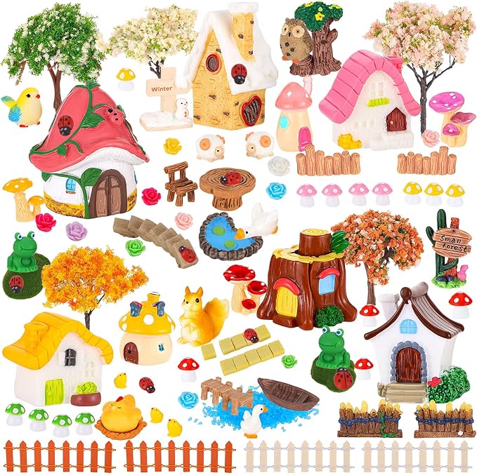 118 PCS Mini Fairy Garden House Accessories Kit Garden Decorations | Tiny Figurines for DIY Micro Landscape Terrarium Succulent Craft Decor Potted Horticulture Ornaments