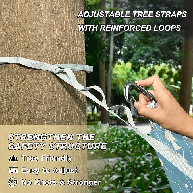 Camping Hammock Outdoor Hammocks for Outside Duck Blue Wave Beach Trees Portable Lightweight with Pockets Tree Straps Indoor