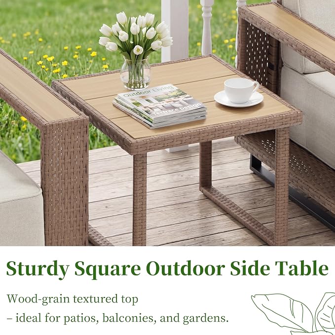 Bonzy Home 4 Piece Patio Furniture Set, 360° Swivel Wicker Chairs Set of 2 with Rattan Side Table and Loveseat Couch, Outdoor Patio Furniture with Extra-Thick Soft Cushions for Porch, Garden Poolside