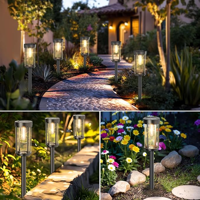 12 Pack Solar Lights Outdoor Waterproof for Garden Walkway Pathway Lawn Yard Decorative Modern Landscape Lighting. (Warm White Light, 12)