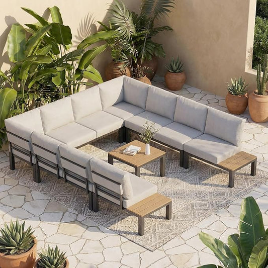 ZANDOR Aluminum Outdoor Modular Patio Furniture Set,10 Seat | Rustproof,High weight capacity,Water-repellent,Washable Cover,All-Weather Resistant,Easy clean,for Poolside Backyard Deck