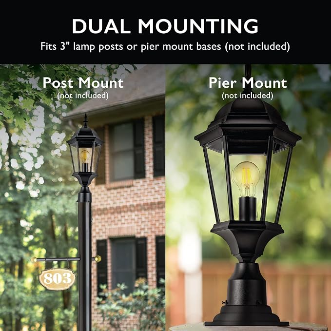 Design House Oak Creek Outdoor Post Light, Textured Black Post Lantern with Clear Beveled Glass, E26 Medium Base, Wet Rated Exterior Lamp for Driveways, Walkways, Porches & Patios, 589192-TBK | Post Mount, Traditional, Aluminum, Lighting, 589192-TBK