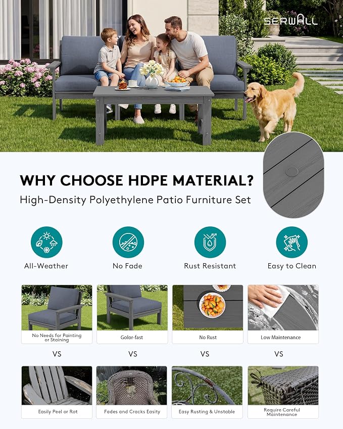 SERWALL HDPE Outdoor Couch with Coffee Table