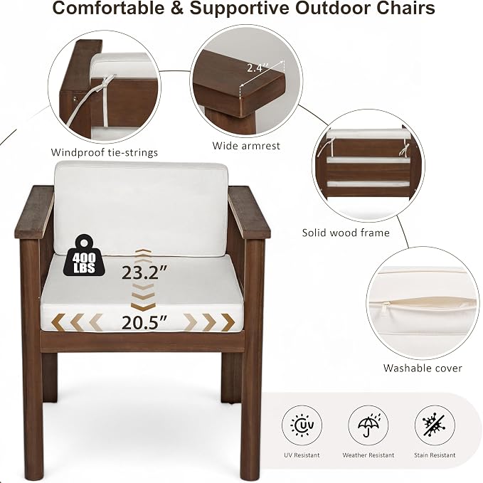 VilroCaz Outdoor 7-Piece Patio Dining Table Set, All-Weather Acacia Wood 72.8" Rectangle Table and 6 Chairs Set with Umbrella Hole and Removable Cushions for Backyard Garden Poolside (Mocha 72.8'')