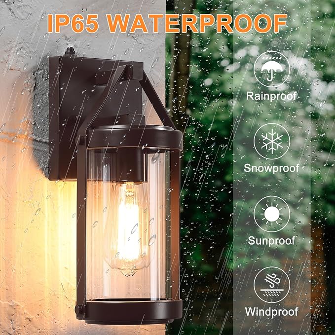 2 Pack Dusk to Dawn Sensor Brown Outdoor Wall Sconce Lightings | Waterproof Exterior Porch Lantern Rustic Outside Garage Light Fixtures Wall Mount for House Patio Front Door
