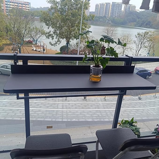 Outdoor Side Tables Rail Hanging Outdoor Folding Balcony Shelf 32 40in Folding Deck Table 5 Height Adjustable Space Saving Floating Better Bench for Patio Indoor Garden(Black,31.5x15.7in)