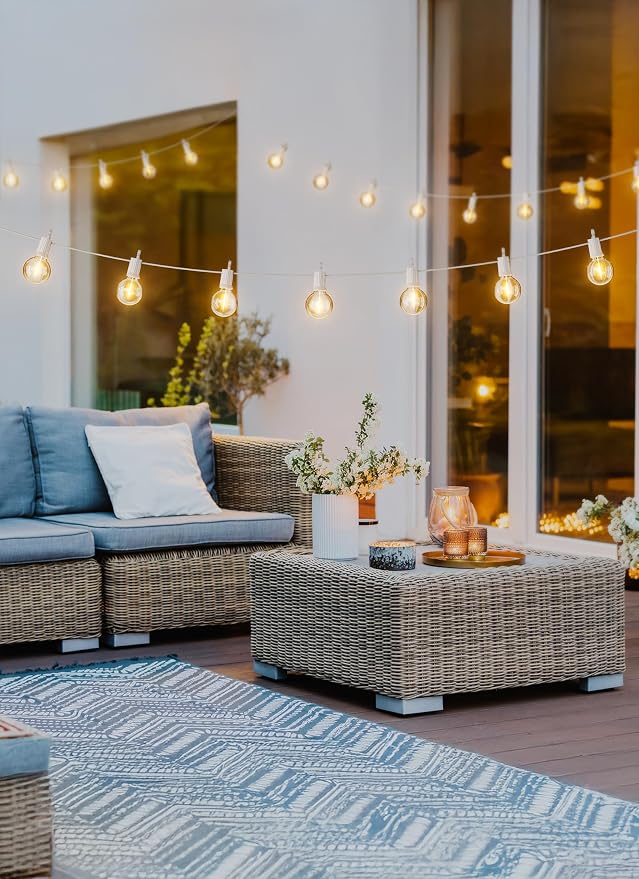 Brightown Outdoor String Lights, 69FT G40 LED IP65 Waterproof Patio Lights | 30 Shatterproof Edison Bulbs, Plug-In, Dimmable, Connectable, Hanging Light for Backyard Porch Party Decorative, White Wire