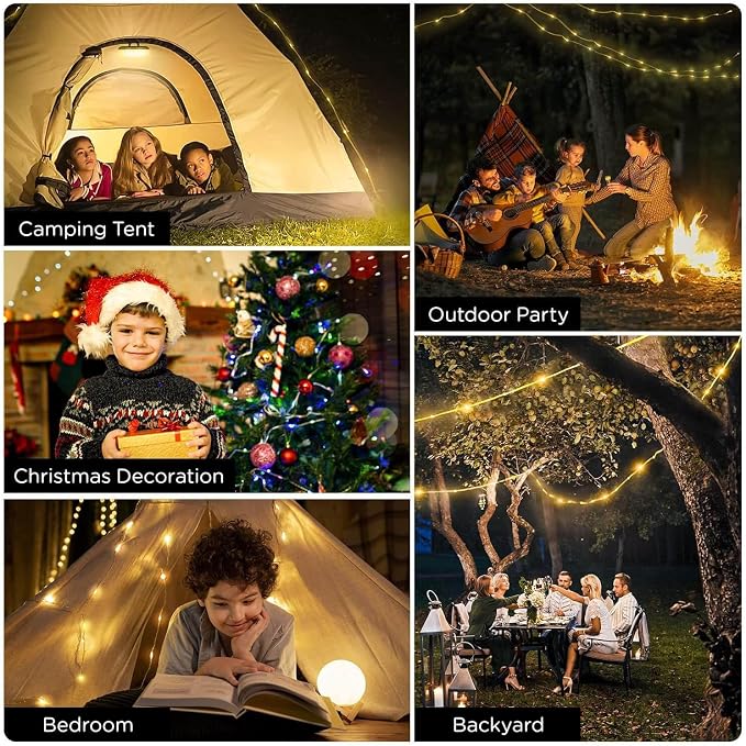 2-Pack Camping String Lights 4 in 1, 32.8FT Quick Storage 8 Modes | Protable Rechargeable Fairy Tent Lights String , Waterproof Portable LED Lamp for Outdoor Indoor Patio Decor Essentials