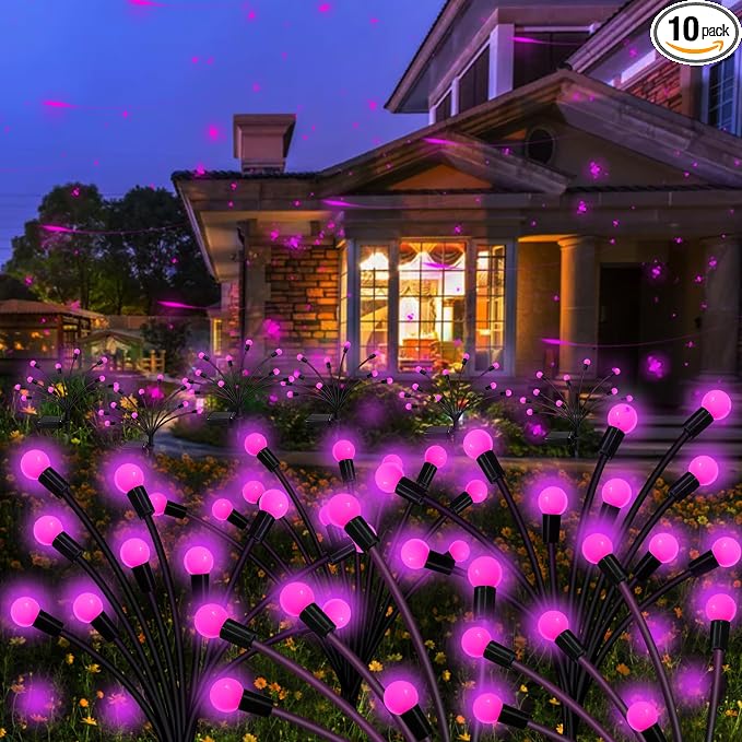 Kohlrabi Solar Garden Lights Outdoor, 10 Pack 80 LED Pink Firefly Lights Waterproof, Sway by Wind, Solar Wind Swaying Light for Yard Patio Backyard Garden Planter Flower Bed Pathway Decoration