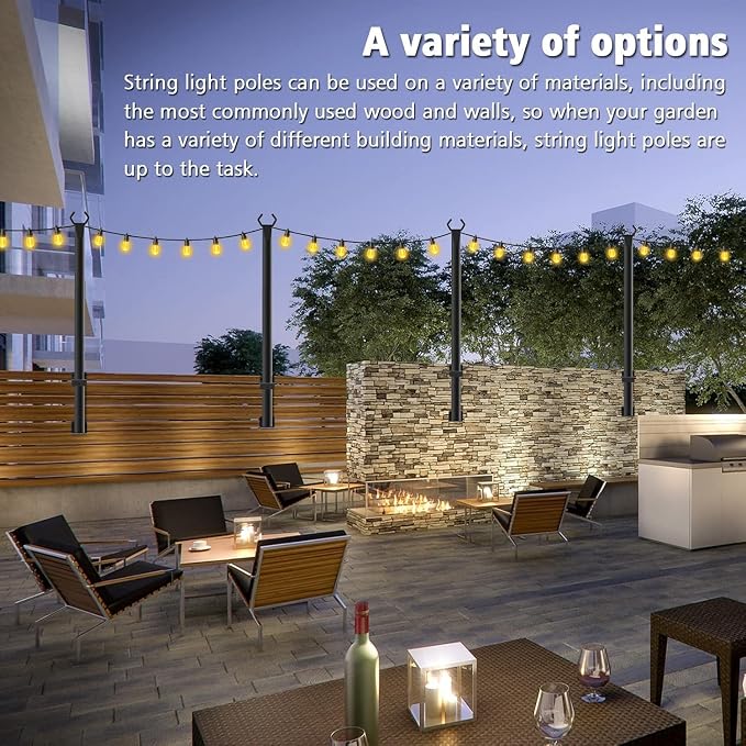 Beizelte 4 Pack 5Ft String Light Poles,Outside String Lights,Outdoor Light Poles,Metal Poles Stand for Patio,Backyard,Deck