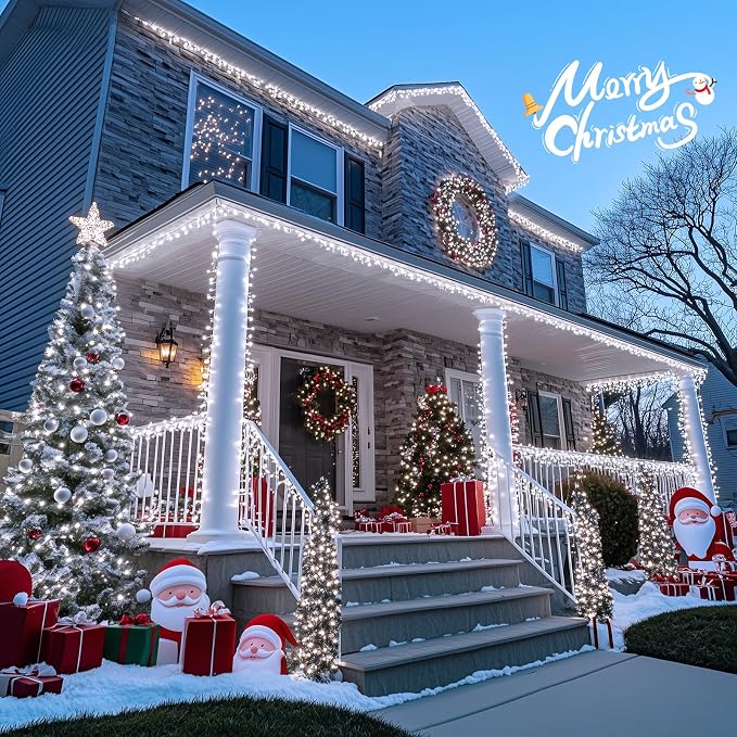 JMEXSUSS Clear Wire 720LED 230 FT White Christmas Lights with 8 Modes | Outdoor Waterproof Christmas Light Plug in, Twinkle String Lights Indoor Bedroom for Christmas Decorations