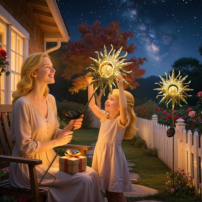 Sun Solar Lights Outdoor Waterproof Metal Garden Stakes for Patio Yard Walkway LawnPatio Mothers Gifts Mom Wife Grandma (Sun)