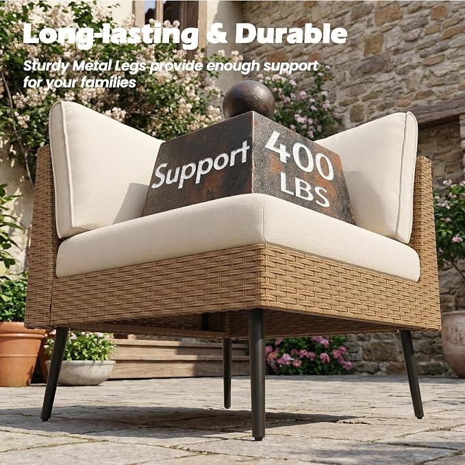 Vikiullf 8 Pieces Patio Conversation Set, Wicker Patio Furniture Set, Outdoor Sectional Sofa with Coffee Table, for Backyard Poolside Deck Patio, 4" Cushions & Modern Design