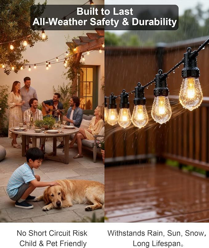 Smart Outdoor String Lights, 50FT RGB Color Changing Patio Lights with Timer, 21-Key RF Remote and Bluetooth, IP65 Waterproof Shatterproof LED Lights for Backyard Balcony Garden Party Decor