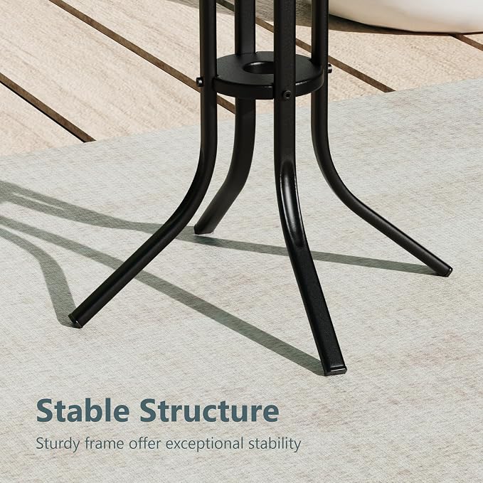 Outdoor Side Table with Wood-Like PDC Top, 17" Small Round Side Table Metal Patio End Table with Steel Frame for Balcony Garden Porch Deck Indoor