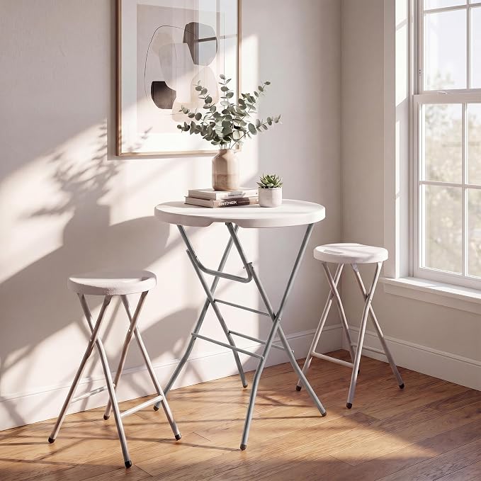 Garvee 32" Folding Cocktail Table, HDPE Round High Top Table with Metal Frame & Locking Legs, Folding Bar Table for Patio Backyard Indoor & Outdoor Events, White