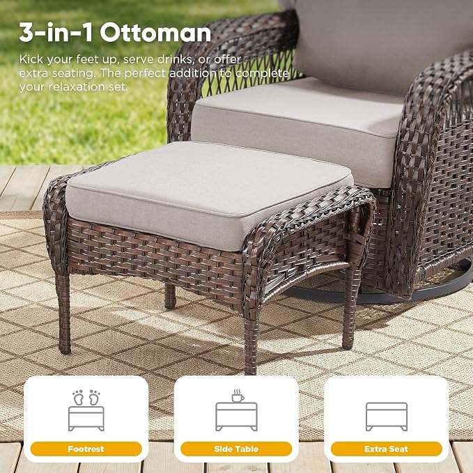 Belord Luxury Patio Furniture Set with 5-inch Thick Cushion, Outdoor High Back Swivel Rocker Patio Chairs, 7PCS Wicker Conversation Set for Deck Yard and Poolside,Beige