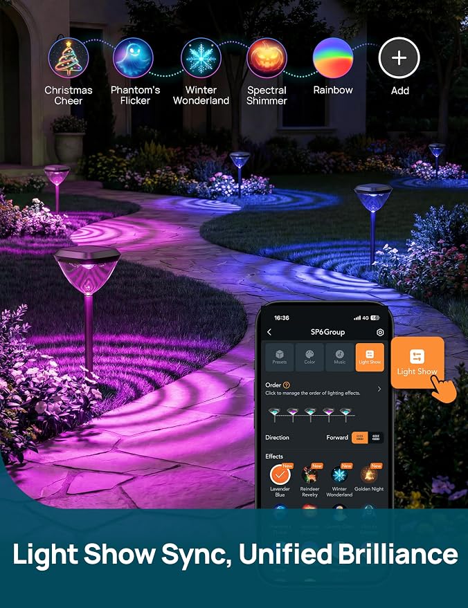 Linkind Smart Solar Pathway Lights SP6,Pattern Switch Solar Lights Outdoor | USB&Solar Charging, Cool/Warm White/Color Changing Landscape Lighting for Yard,Garden,Patio, 4 Pack