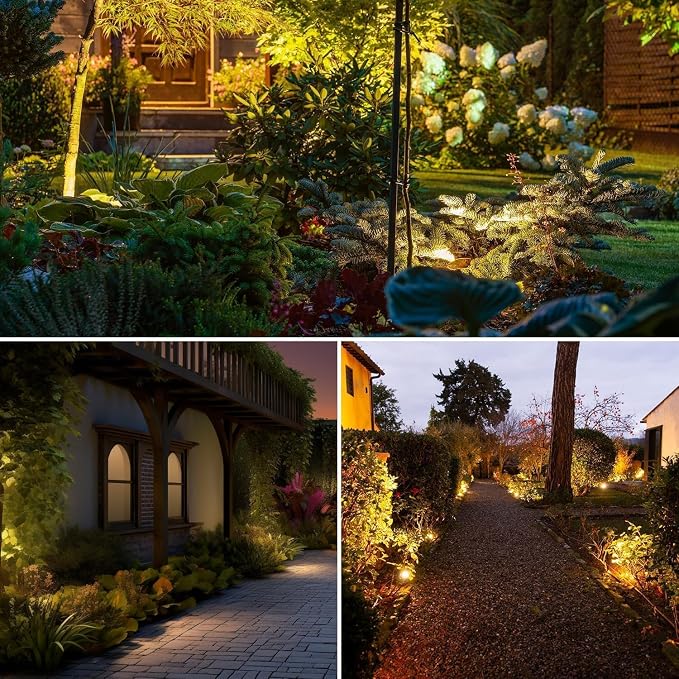 SUNTHIN Outdoor Landscape Spotlights, Dusk to Dawn Sensor Control, 12 Pack | Outdoor LED Yard Lighting with Sensor Control & Transformer, IP65 Waterproof Landscape Ground Lights for Garden, Trees