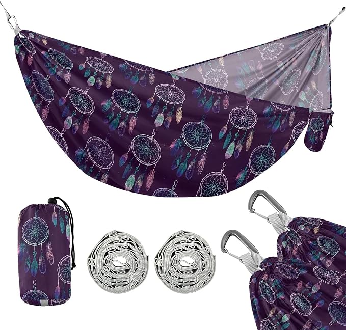 Camping Hammock Outdoor Hammocks for Outside Deep Purple Dreamcatcher Beach Trees Portable Lightweight with Pockets Tree Straps Indoor
