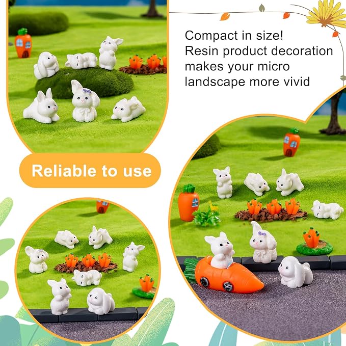 Easter Mini rabbit 30pcs Mini Bunny Easter Decor Mini Resin Bunny Tiny White Rabbits Figurines Tiny Animals to Hide Fairy Garden Miniature Ornaments for Easter Egg Fillers Desktop Cake DIY Crafts