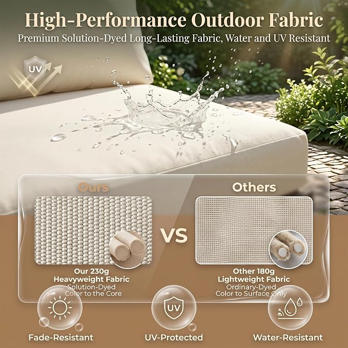 BULEXYARD 3 Pcs Boho Outdoor Patio Furniture Sets with Side Coffee Table, Natural Color Wicker Conversation Chair Sets with Cozy Beige Cushion for Backyard Porch Balcony Deck