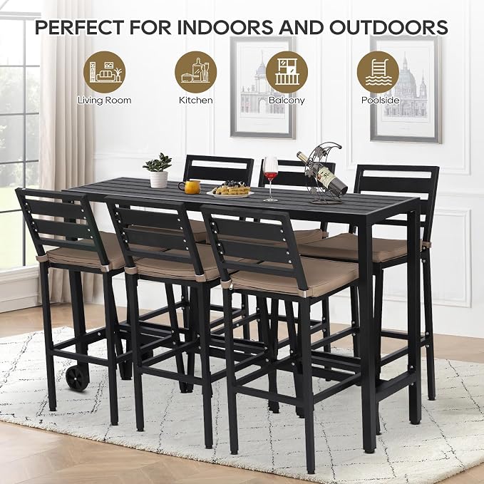 Outdoor Bar Table, 63" Black Patio Counter Height Bar Table, Outdoor Console Table with Weather Resistant Waterproof Top for Hot Tub, Balcony, Garden, Yard, Poolside,Black