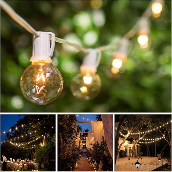 100 Foot G40 Globe String Lights with Clear Bulbs (100 Foot - White Wire) | Great for Weddings, Bistro, Cafe, Market and Tent Lighting