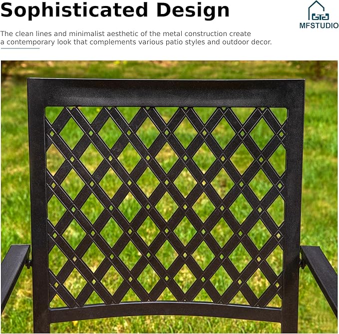 MFSTUDIO Outdoor Dining Set for 4, Round Patio Table and Chairs Set, Metal Patio Furniture Set for Deck, Backyard, Poolside & Garden