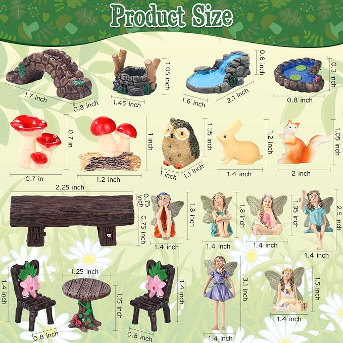 Roowest 19 Pcs Fairy Garden Kit, Miniature Fairy Garden Accessories Outdoor | Small Figurines with Animals Mushroom Pond Bridge, Resin Ornaments, DIY Micro Landscape Decor