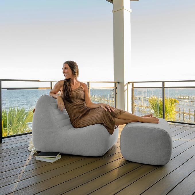 Big Joe Solvana Lounge Chair, Outdoor Performance Linen Weather-Resistant Fabric, Primary Chair, Port Gray