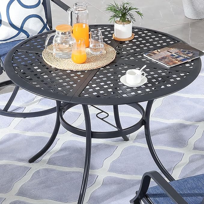 Patio Dining Set 5 Pieces Outdoor Furniture Sets Swivel Rocker Chairs Metal Round Table with All Weather Frame (5Pcs, Blue)