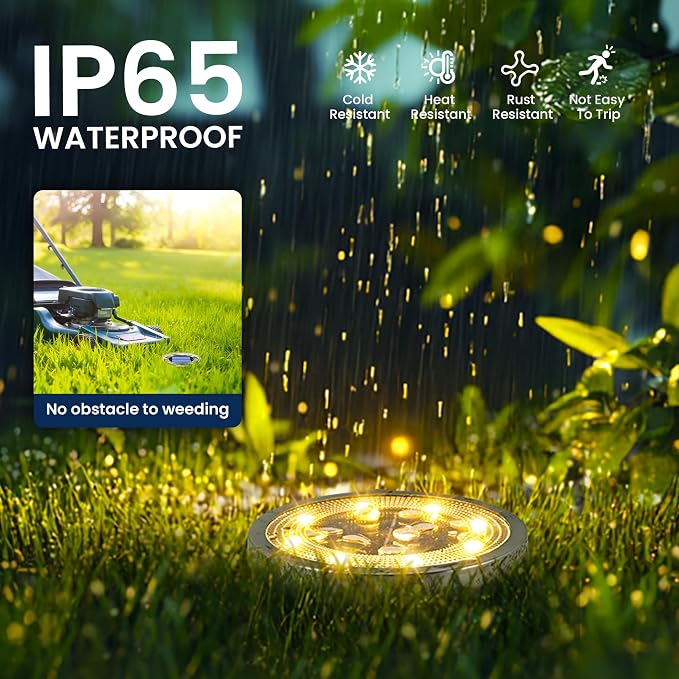 SOLPEX 16 Pack Solar Ground Lights Outdoor, Backyard Decor Warm White | IP65 Waterproof Stainless Steel Landscape Lighting for Walkway, Driveway, Pathway, Garden, Patio