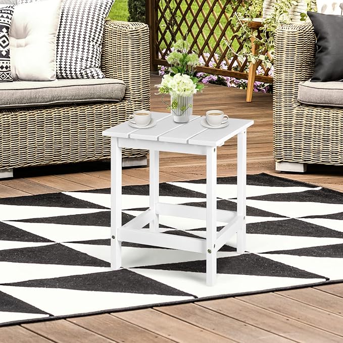Giantex Outdoor Side Table Set of 2, Poolside Bistro Table with Slatted Design, Weather-Resistant, Sturdy Construction, 15” Square Small Patio Coffee Table for Living Room, Balcony (2, White)