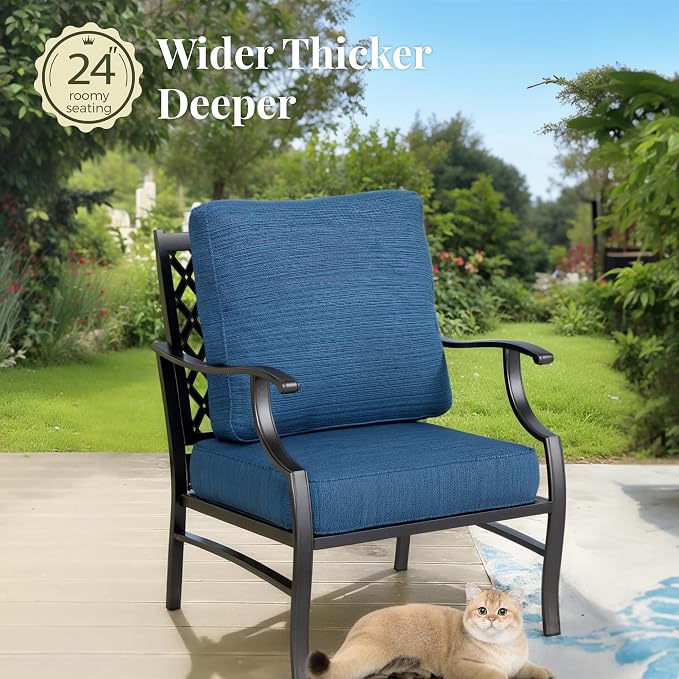 MIXPATIO Patio Furniture Set 7 pcs, Outdoor Patio Furniture, 3-Seat Sofa, 2 Swivel Chairs, 2 Single Chairs, 2 Ottomans and 5.75" Extra Thick Cushion, Conversation Set for Deck,Gemstone Blue