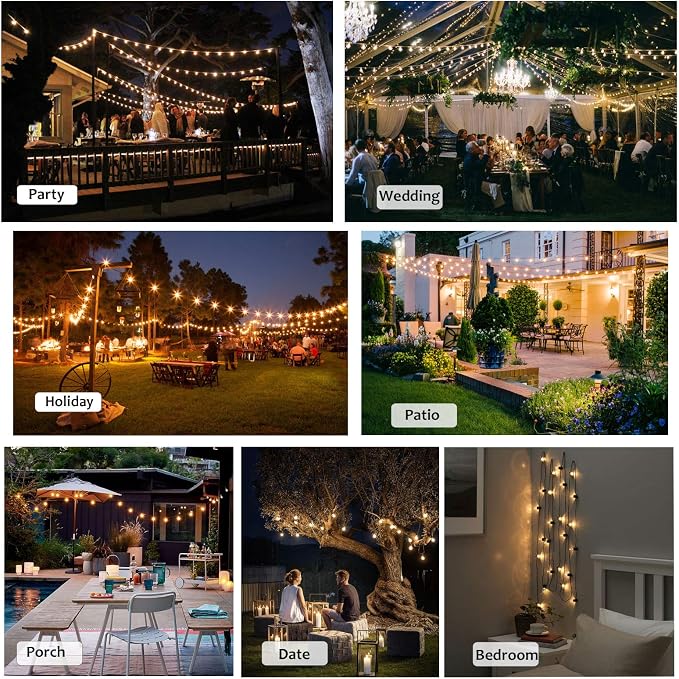 Outdoor String Lights Waterproof 50FT Patio Lighting for Backyard Bistro | 50FT Connectable Outdoor Lights,27 Plastic Dimmable Globe Bulbs for Backyard Bistro Porch Garden Gazebo Balcony Deck Cafe