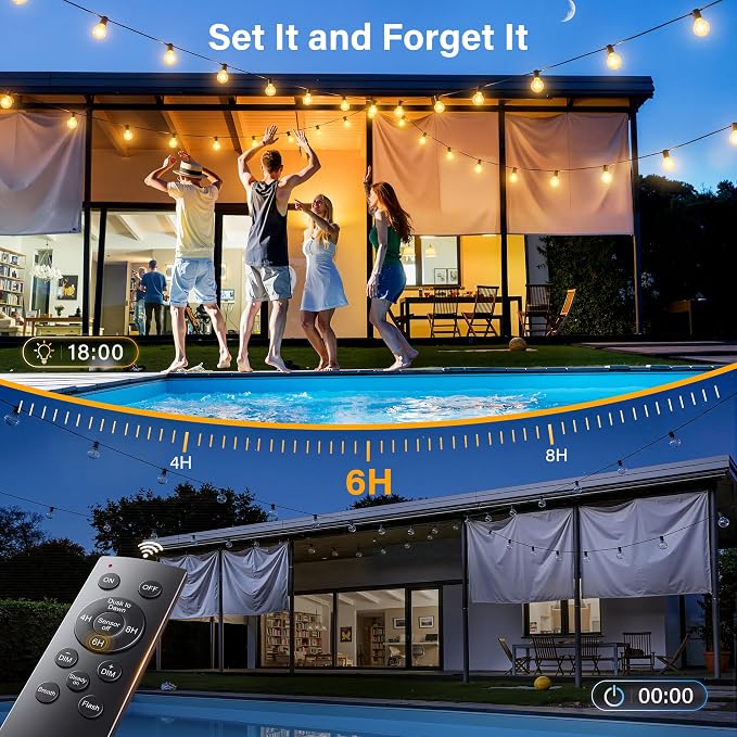 50FT Outdoor String Lights with Remote, Waterproof Connectable Dimmable G40 Patio Lights with 20+1 Shatterproof Edison LED Bulbs Plug in, Hanging Light for Outside Backyard Deck Garage Decor
