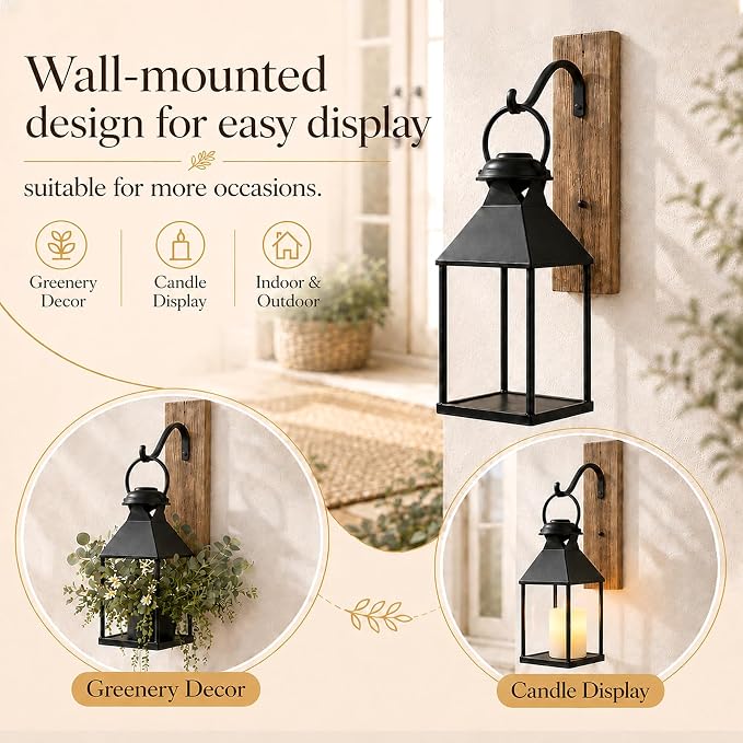 Decorative Metal Lanterns Indoor Outdoor, Lanterns Decorative Outdoor | 3Pcs Candle Holder for Front Porch, Fireplace, Patio, Entryway, Wedding & Christmas, Party Decoration, Table Centerpiece