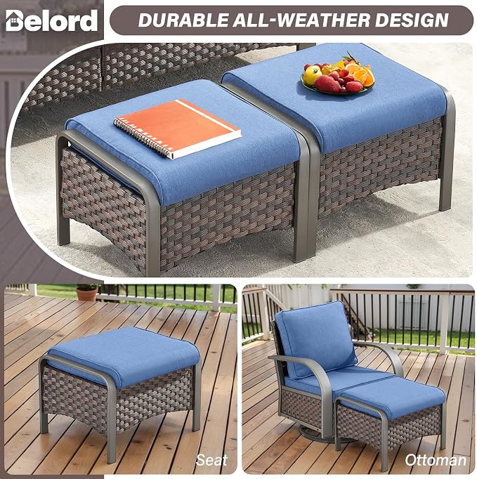 Belord 4 Pieces Wicker Patio Furniture Set Outdoor Patio Chairs with Ottomans All Weather Rattan Outdoor High Back Deep Seating Furniture for Porch Deck Sunroom Backyard