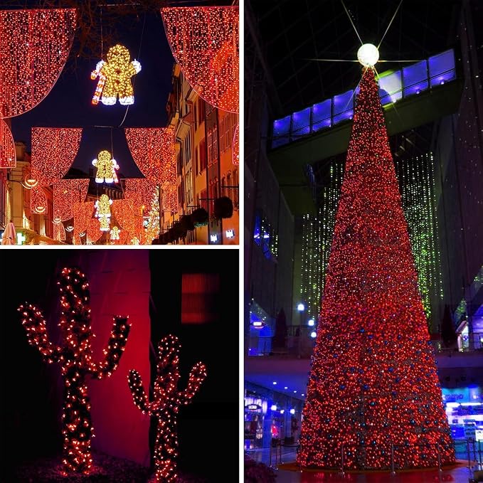 KAQ 2pack 500LED Solar String Lights Outdoor Waterproof Red & White | Total 180FT Flexible Wire With Bright LEDs, 8 Twinkle Modes with Memory, Auto On/Off Easily Decorates Trees, Fences, Garden