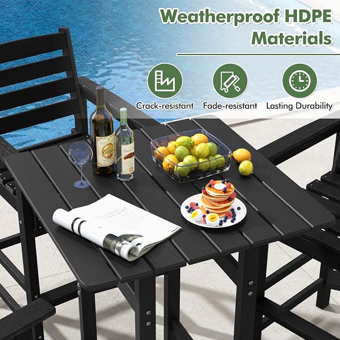 Giantex 42" Height Outdoor Tall Bar Table, HDPE Square Pub Table with Wood Grains, Cocktail High Top Tables for Adirondack Chairs, Patio, Bistro, Garden, Poolside, Yard, Balcony, Black