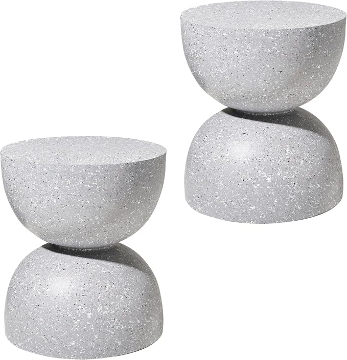 Glitzhome Outdoor Side Tables Set of 2, Heavy Duty Patio Sturdy Faux Terrazzo Decorative Garden Stool Planter Stand for Indoor Covered Outdoor, 17.75" H, Gray