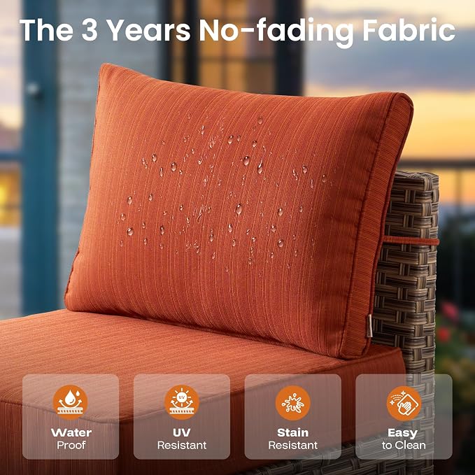 ovios 8 Piece Patio Sectional Furniture with Swivel Rocking Chairs, Rattan Wicker Coversation Couch Set, Outdoor Sofa Set for Outside Porch Balcony Backyard Pool, Orange