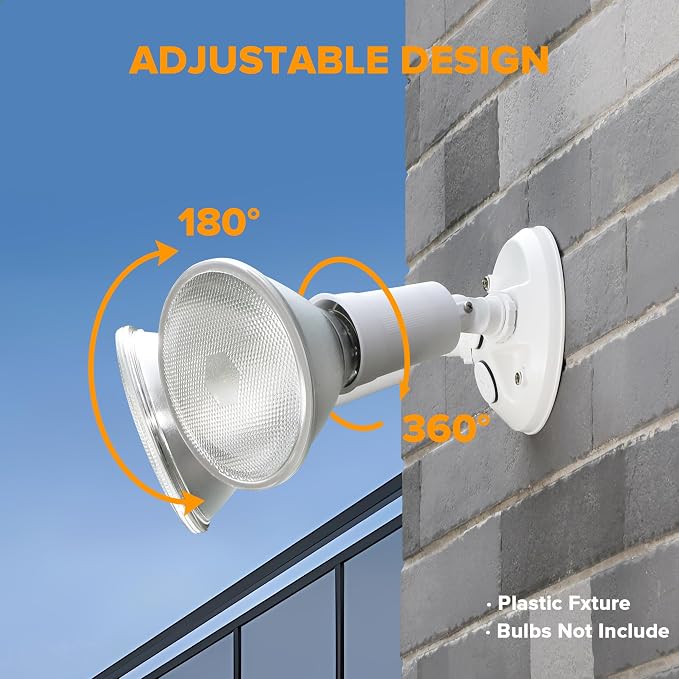 LUTEC 4 Pack Adjustable Twin Par Holder Outdoor Flood Lights, Switch Controlled Security Lights, Floodlights Fixture, Waterproof Exterior Max 300 Watt Par38 Flood Light for Garage, Yard, Porch-White
