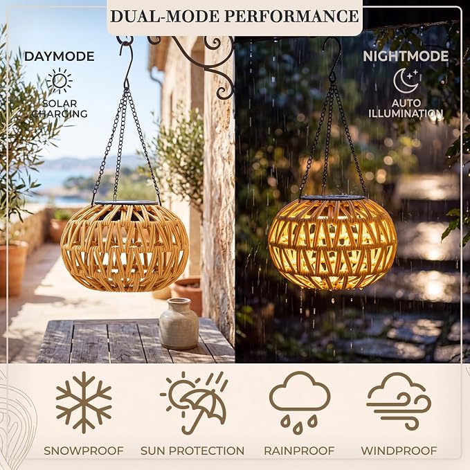 6 Pcs Solar Hanging Lanterns Outdoor Waterproof Decorative Lamp | Rattan Solar Lantern Lights, Gifts for Mom Grandma for Yard, Patio, Porch, Pathway, Deck, Lawn Decor