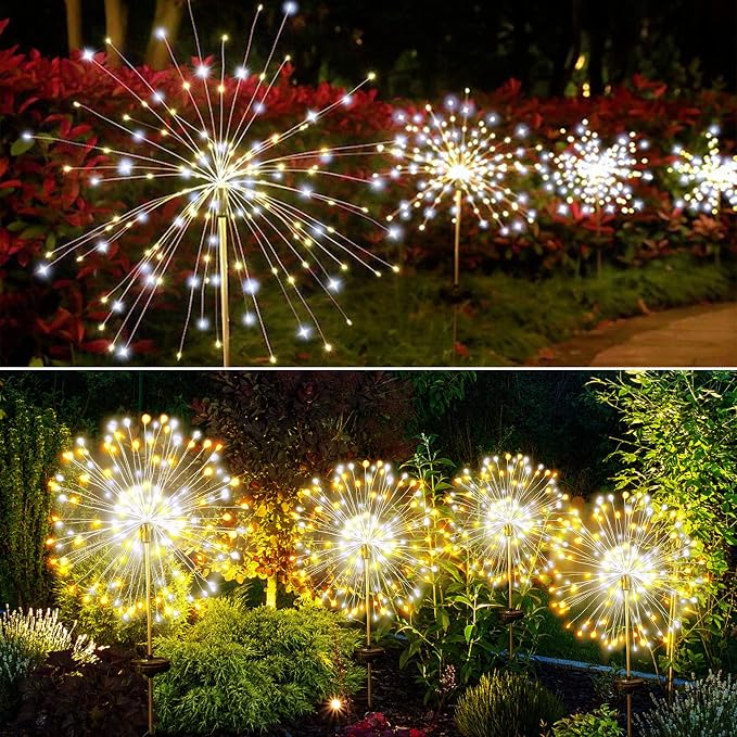 Solar Firework Lights, 2 Pack 120 LEDs 2 Lighting Modes Solar Garden Lights Outdoor Waterproof for Yard Patio Walkway Pathway Party Wedding Christmas Decorative - Mixed Color