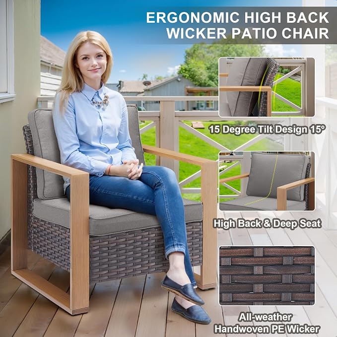 Belord Social 5 Pieces Patio Furniture Set - Patio Chairs Set of 4 with 50000BTU Propane Fire Pit Table, Durable Wicker Outdoor Conversation Set for Casual Gathering