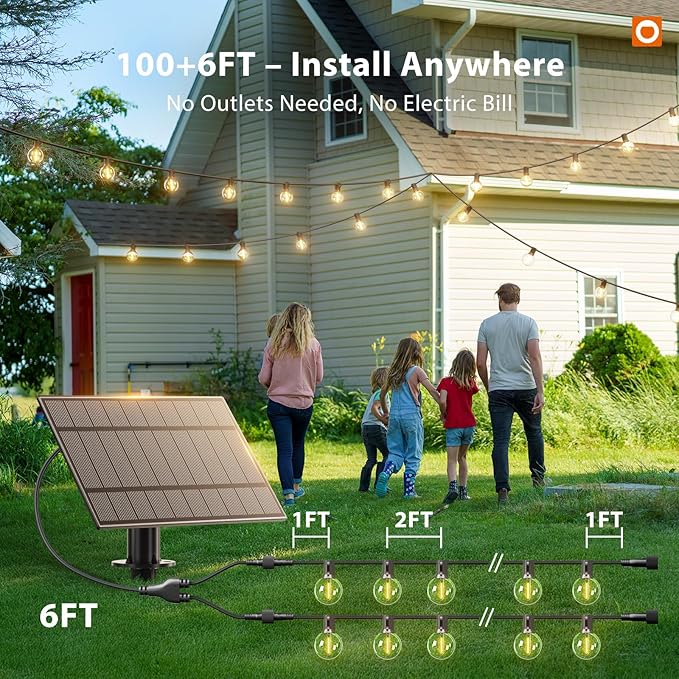 addlon 100FT Solar String Lights Outdoor with Remote, 54 LED Shatterproof | USB Charging, 20+ Hour Runtime, Dimmable & Timable, G40 Waterproof Solar Lights for Outside Backyard Patio Garden Decor