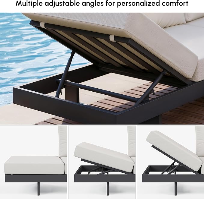 homary 6 Piece Aluminum & Teak Outdoor Sofa Set, Patio Sofa Seat L-Shaped Outdoor Sectional Sofa Set with Adjustable Backrests, Waterproof, Fade Resistant Cushions Ideal for Patios & Balconies,Beige
